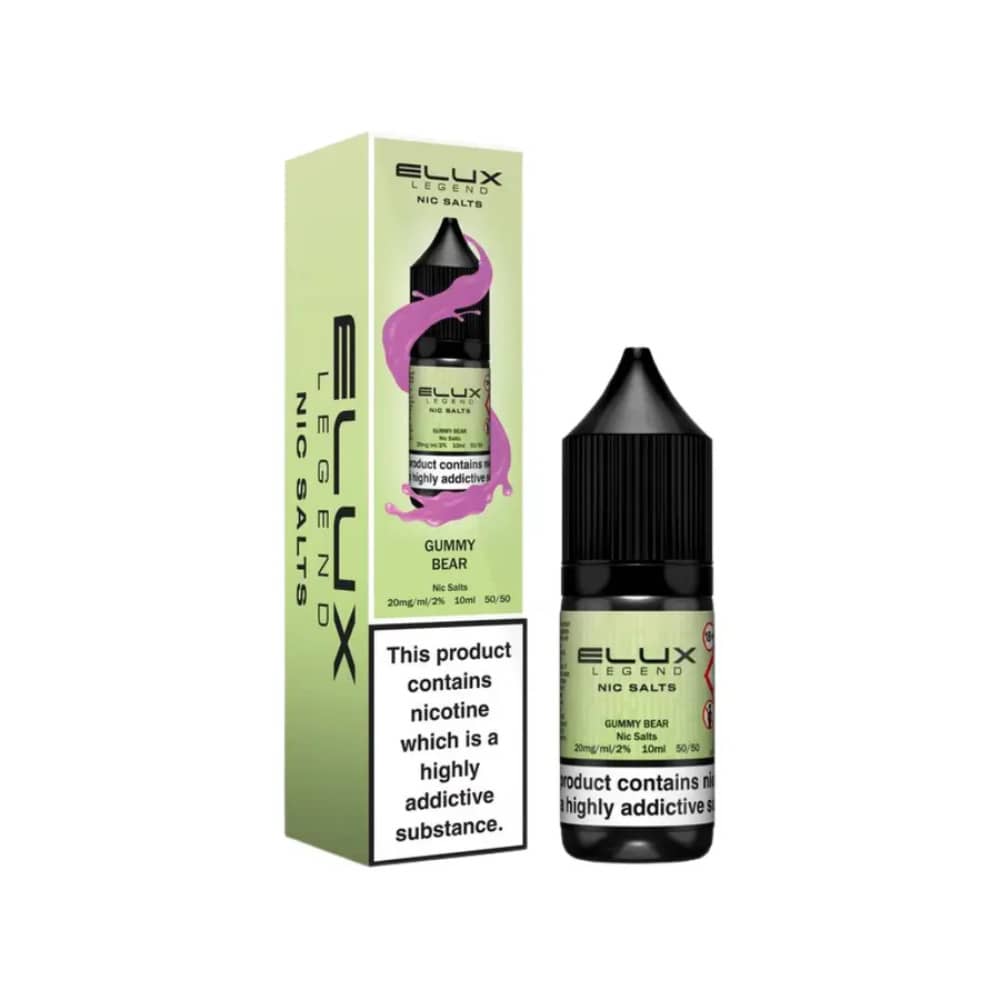 Elux Legend Nic Salts E-Liquids 10ml Box of 10 Gummy Beaer 20mg