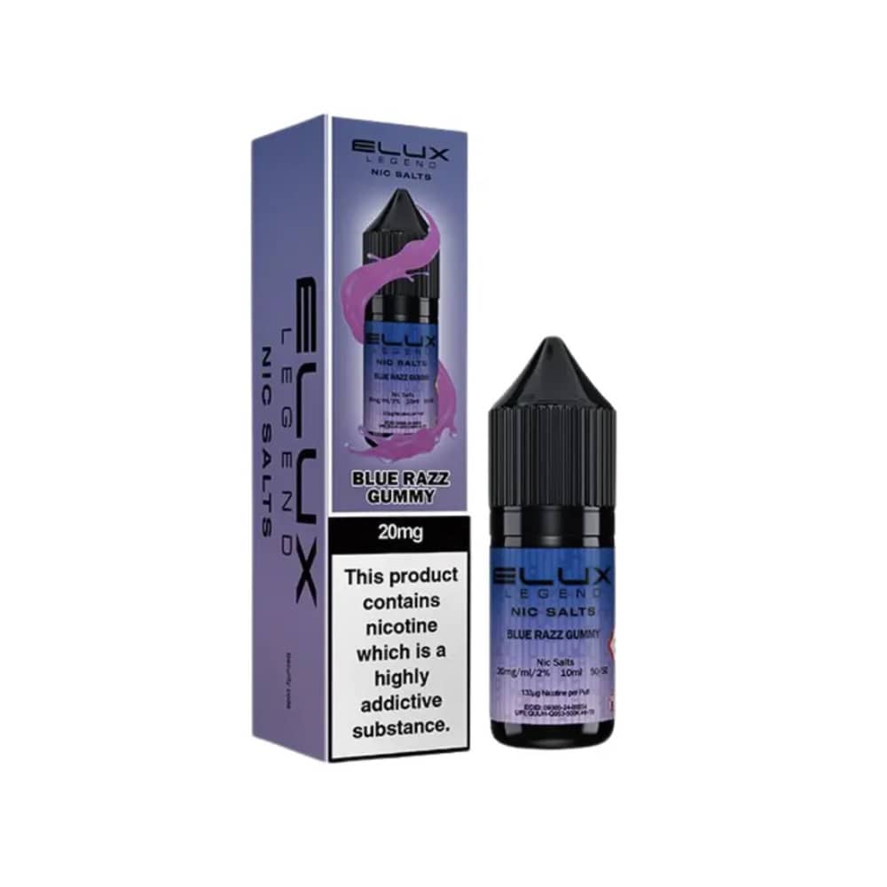 Elux Legend Nic Salts E-Liquids 10ml Box of 10 Blue Razz Gummy 20mg