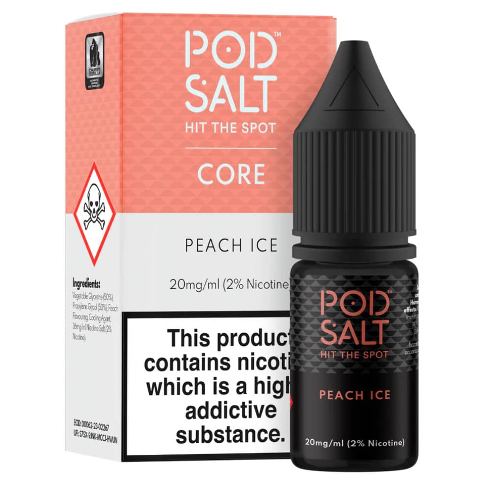 Pod Salt Core Nic Salts e liquids 10ml Box of 5 Peach Ice 20mg