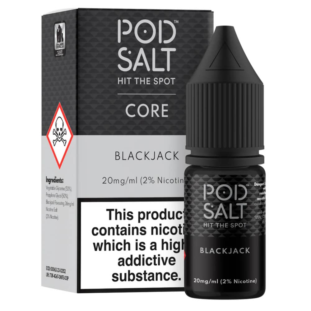 Pod Salt Core Nic Salts e liquids 10ml Box of 5 Black Jack 20mg