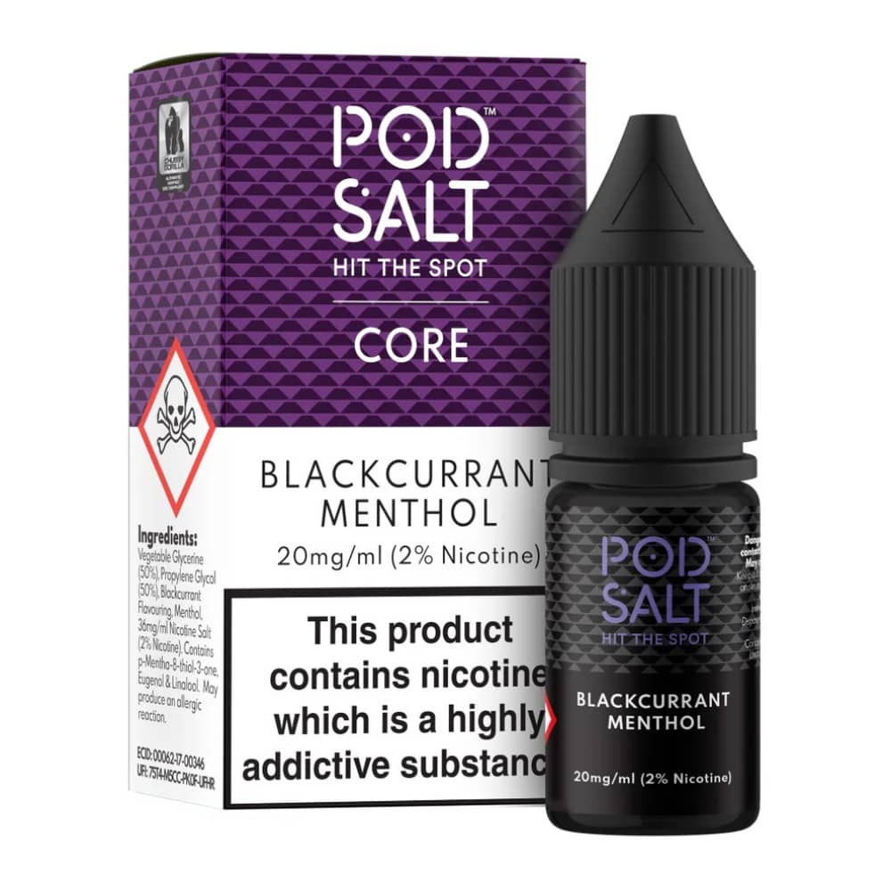 Pod Salt Core Nic Salts e liquids 10ml Box of 5 Blackcurrant Menthol 20mg