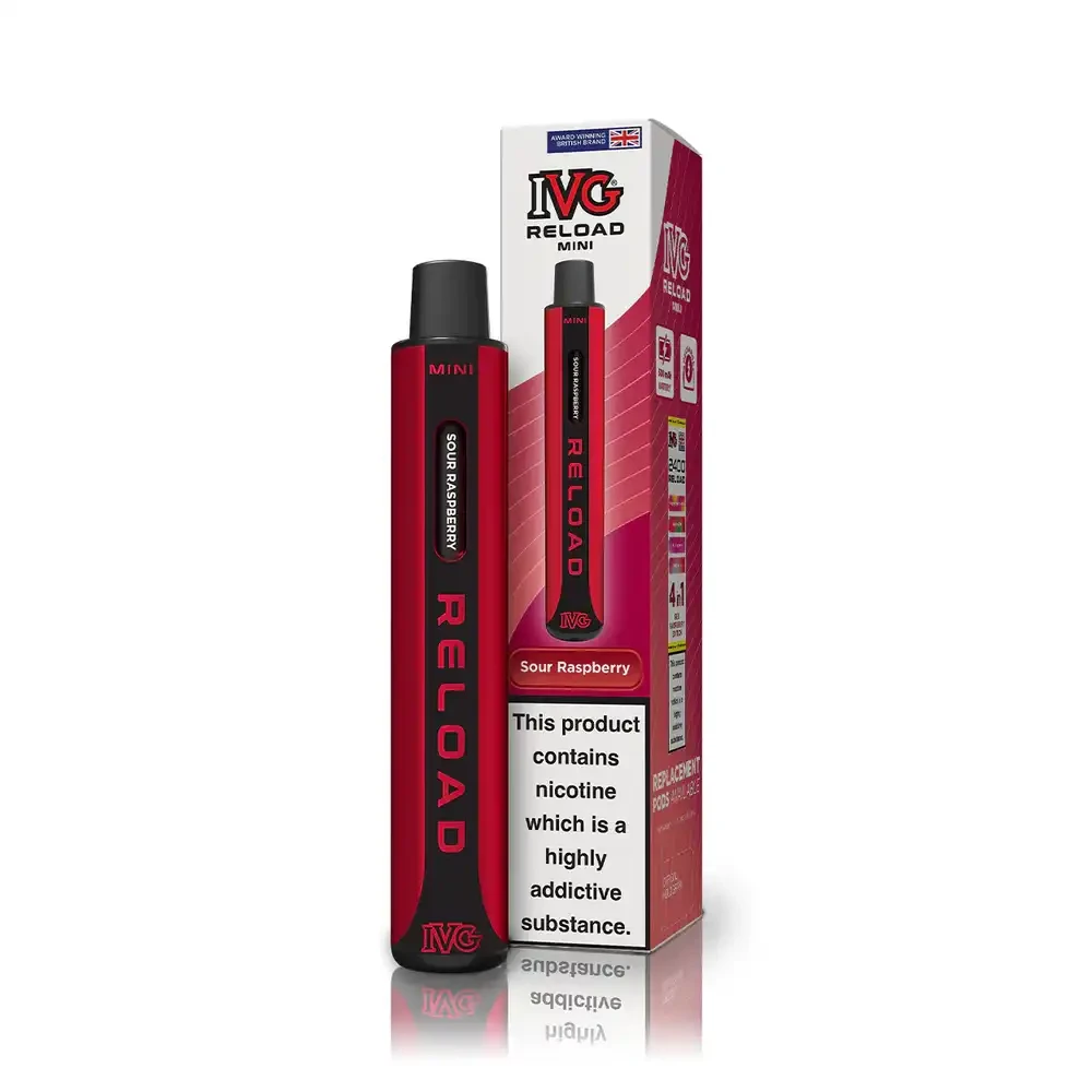 IVG Reload Mini 600 Vape Kit Box of 10 Sour Raspberry