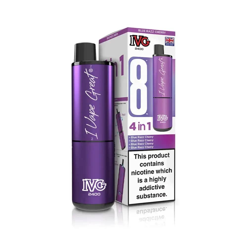 IVG 2400 Prefilled Pod Vape Kit Box of 5 Blue Razz Cherry
