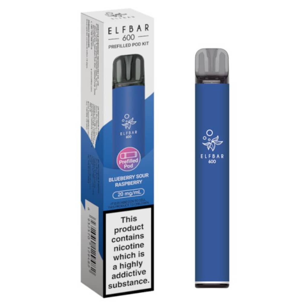 Elf Bar 600 Prefilled Pod Kit Box of 10 Blueberry Sour Raspberry