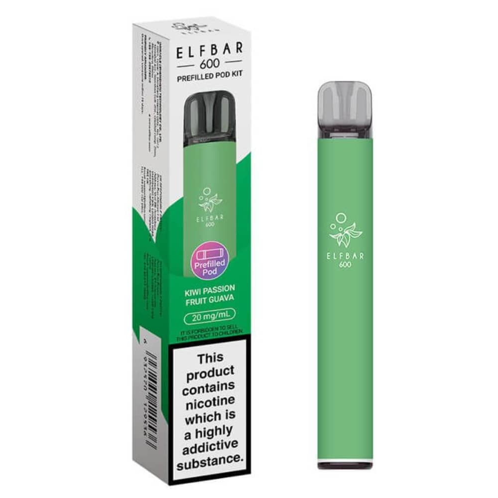 Elf Bar 600 Prefilled Pod Kit Box of 10 Kiwi Passion Fruit Guava