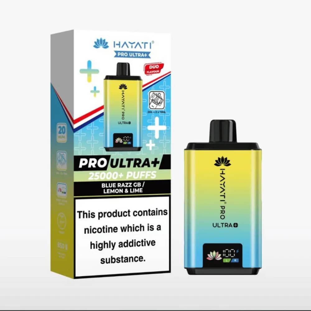 Hayati Pro Ultra Plus 25k Vape Kit Box of 5 Blue Razz GB/Lemon Lime