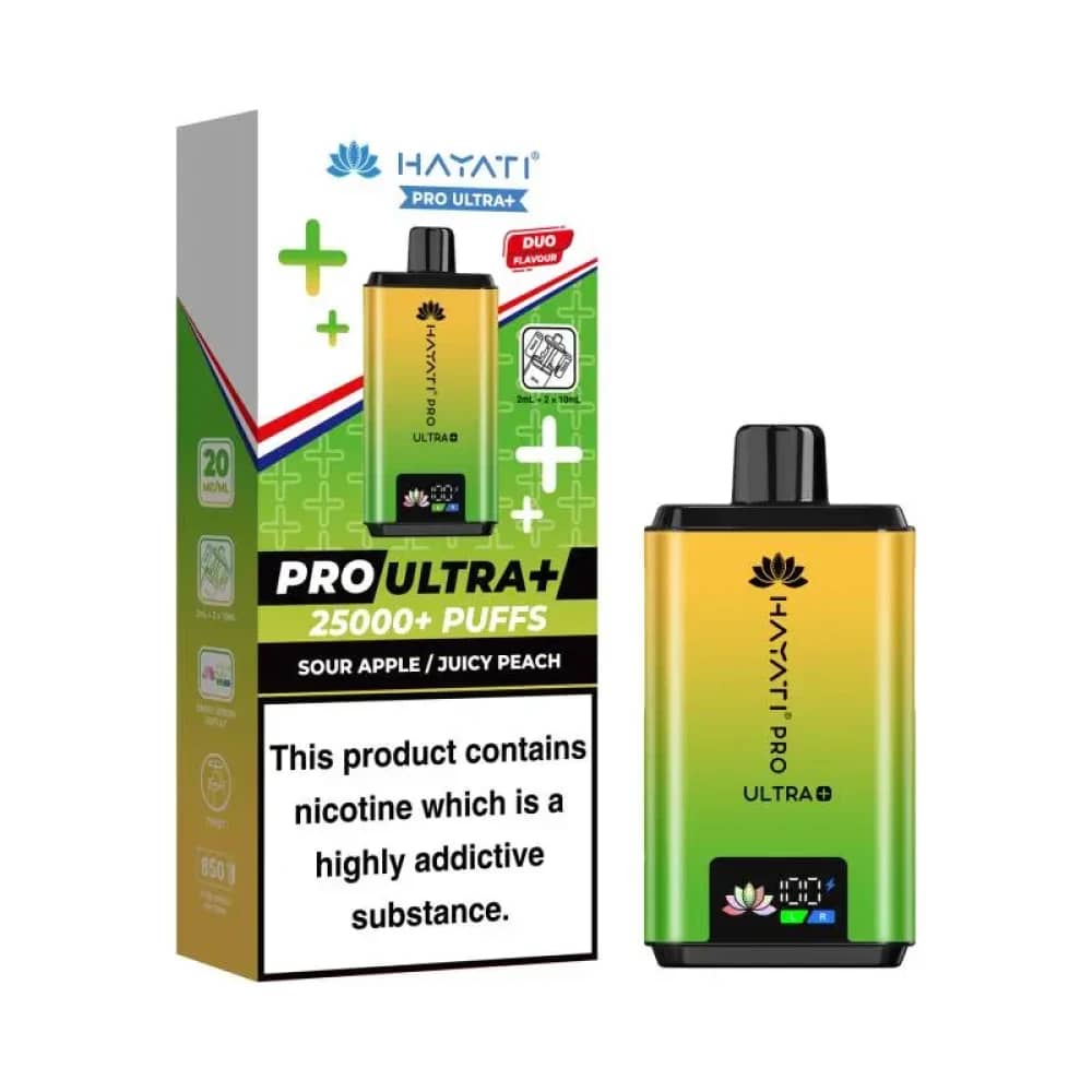 Hayati Pro Ultra Plus 25k Vape Kit Box of 5 Sour Apple/Juicy Peach