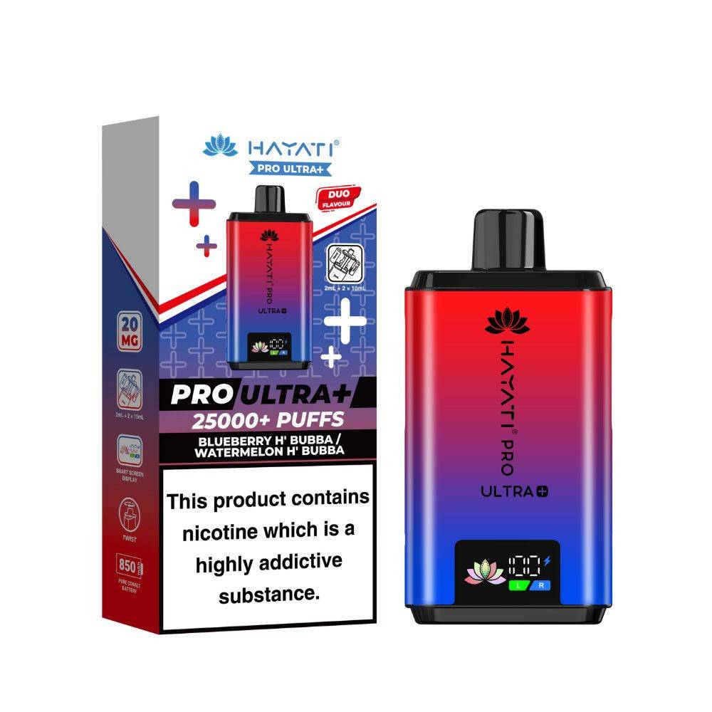 Hayati Pro Ultra Plus 25k Vape Kit Box of 5 Blueberry H' Bubba/ Watermelon H' Bubba