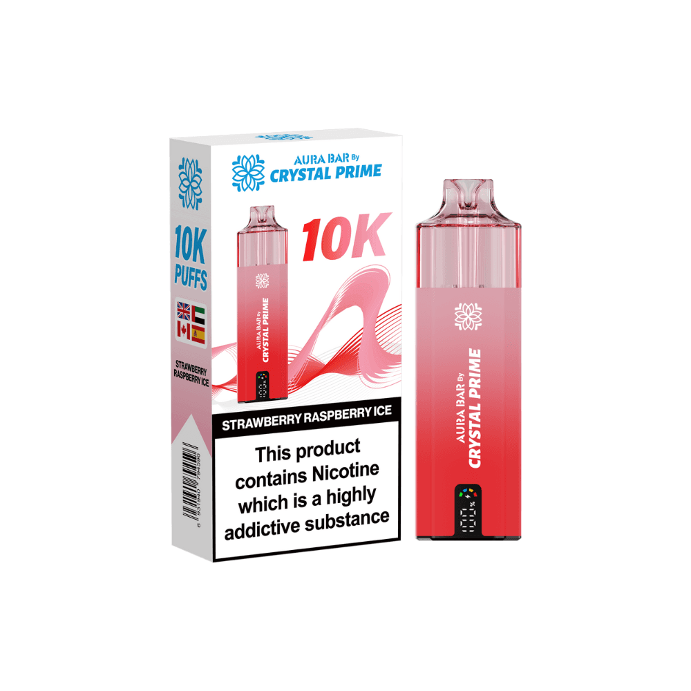 Crystal Prime Aura Bar 10k Vape Kit Box of 5 Strawberry Raspberry Ice