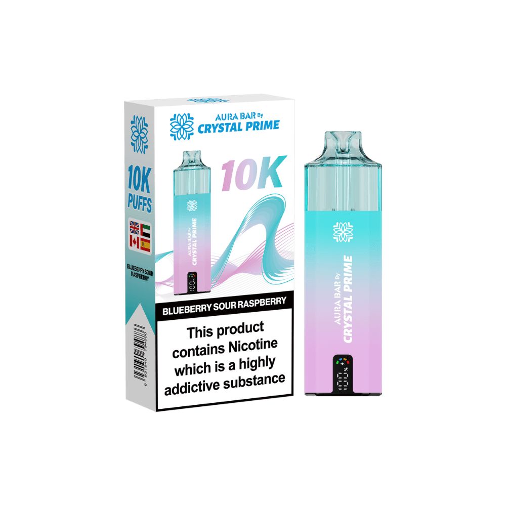 Crystal Prime Aura Bar 10k Vape Kit Box of 5 Blueberry Sour Raspberry