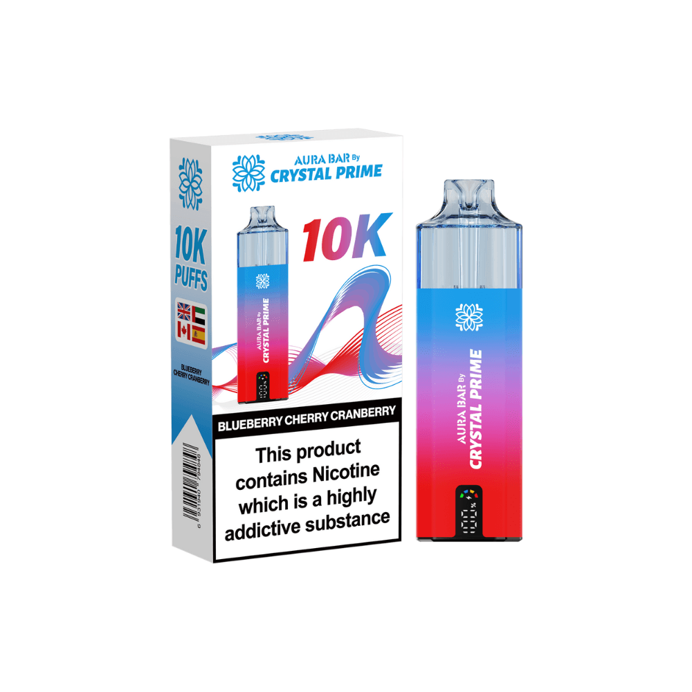 Crystal Prime Aura Bar 10k Vape Kit Box of 5 Blueberry Cherry Cranberry