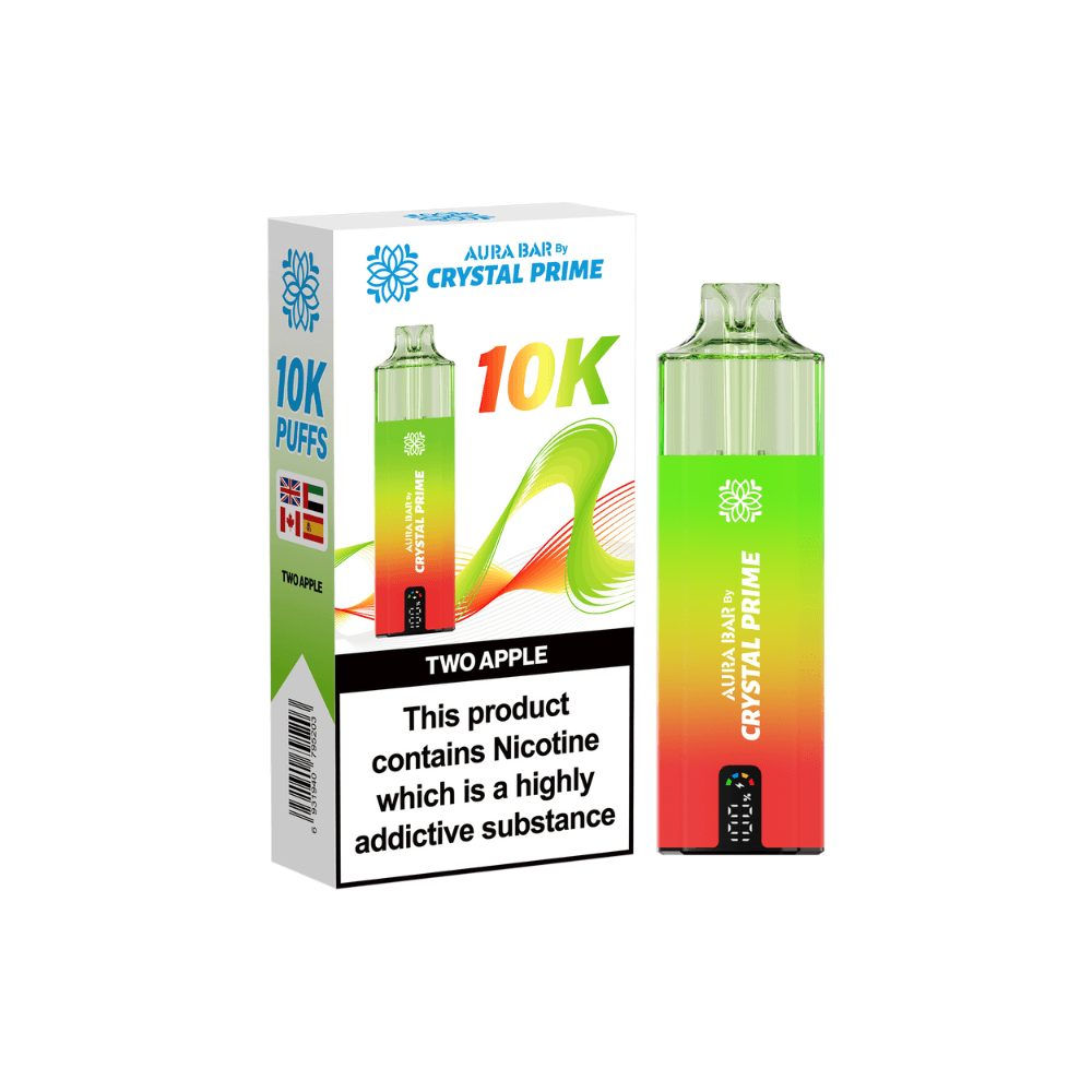 Crystal Prime Aura Bar 10k Vape Kit Box of 5 Two Apple