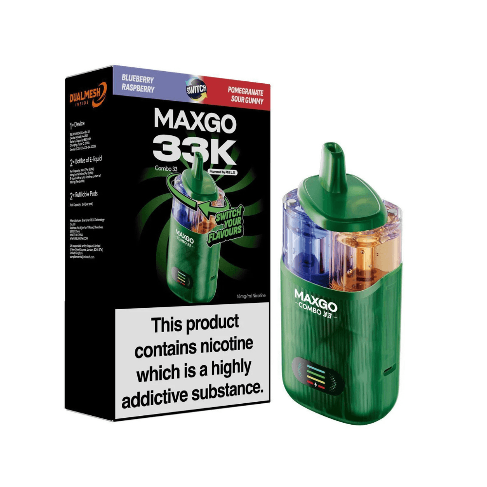 Maxgo 33k Prefilled Vape Kit Box of 3 Blueberry Raspberry / Pomegranate Sour Gummy