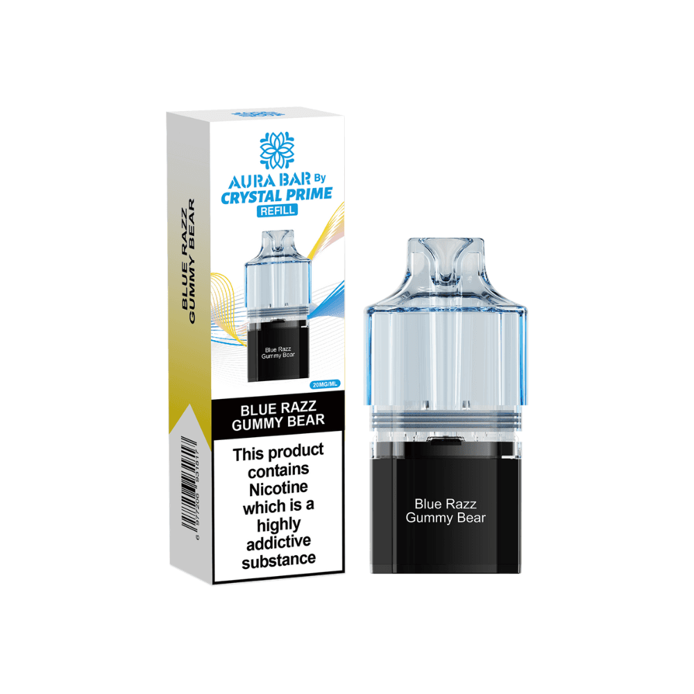 Crystal Prime Aura Bar 10k Pods Pack of 5 Blue Razz Gummy Bear