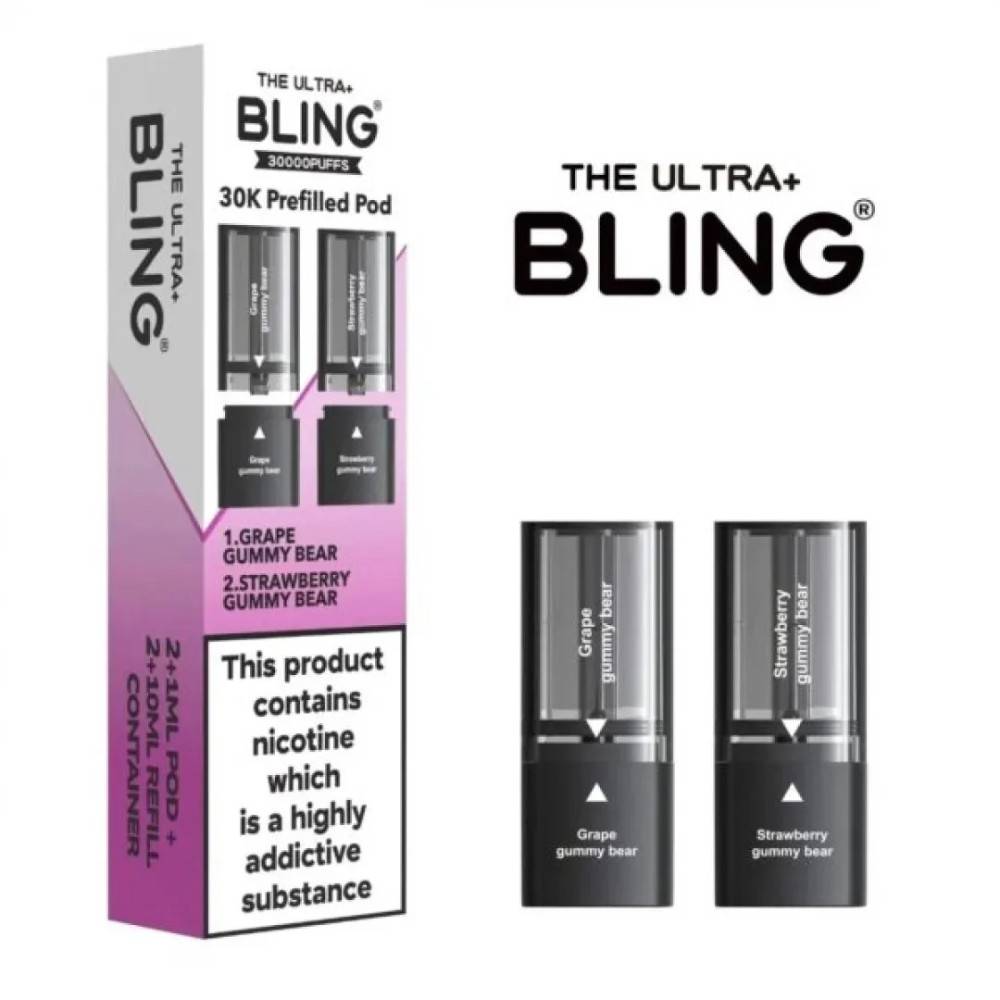The Crystal Bling Ultra Plus 30k Pods Pack of 5 Grape Gummy Bear/Strawberry Gummy Bear