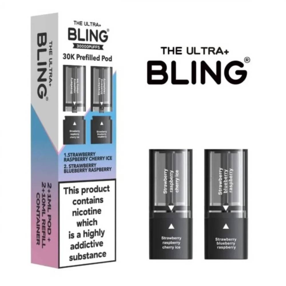 The Crystal Bling Ultra Plus 30k Pods Pack of 5 Strawberry Raspberry Cherry Ice/Strawberry Blueberry Raspberry