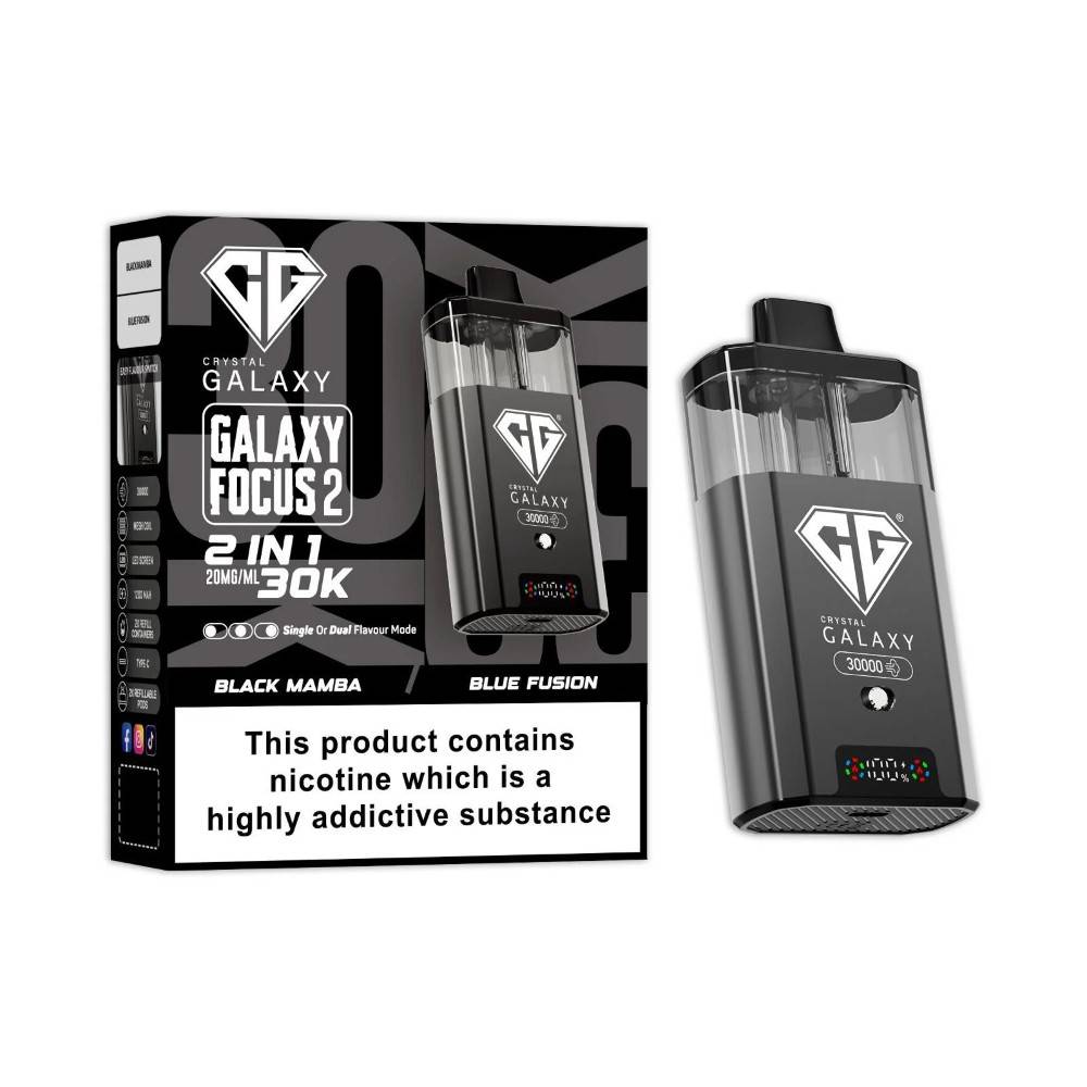 Crystal Galaxy 30k Focus 2 Vape Kit Box of 5 Black Mamba/Blue Fusion