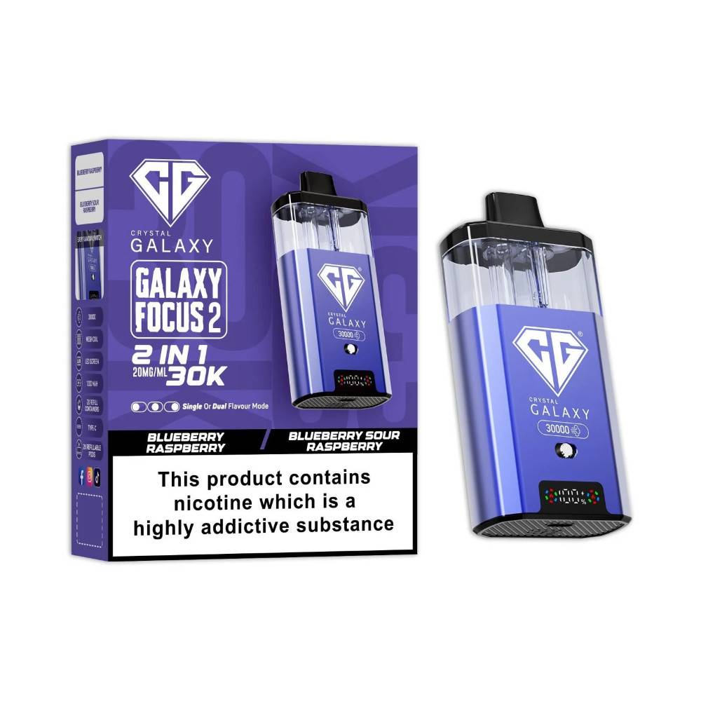 Crystal Galaxy 30k Focus 2 Vape Kit Box of 5 Blueberry Raspberry/Blue Sour Raspberry