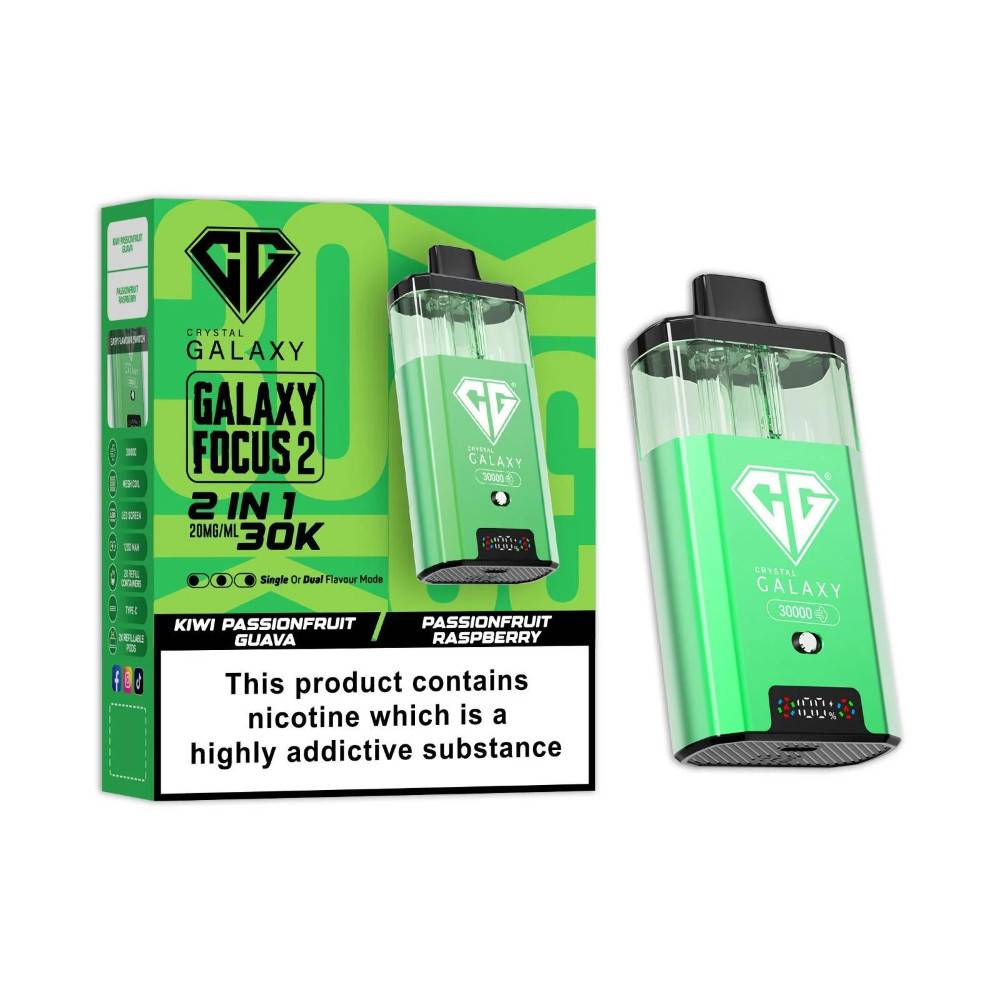 Crystal Galaxy 30k Focus 2 Vape Kit Box of 5 Kiwi Passionfruit Guava/Passionfruit Raspberry