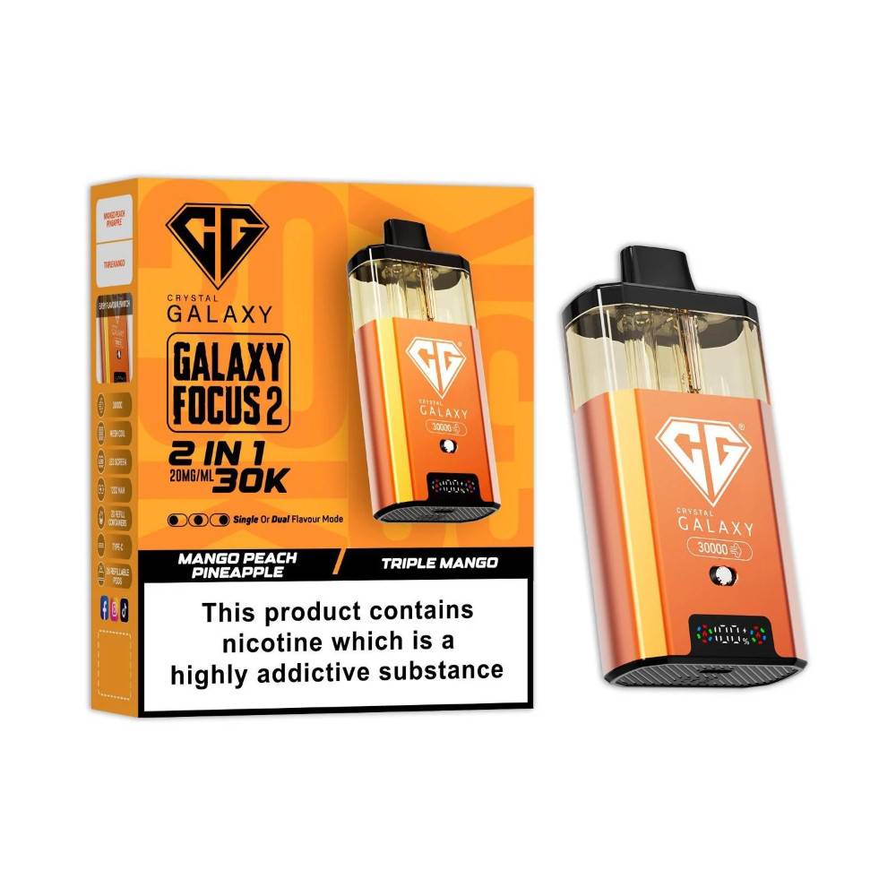 Crystal Galaxy 30k Focus 2 Vape Kit Box of 5 Mango Peach Pineapple/Triple Mango