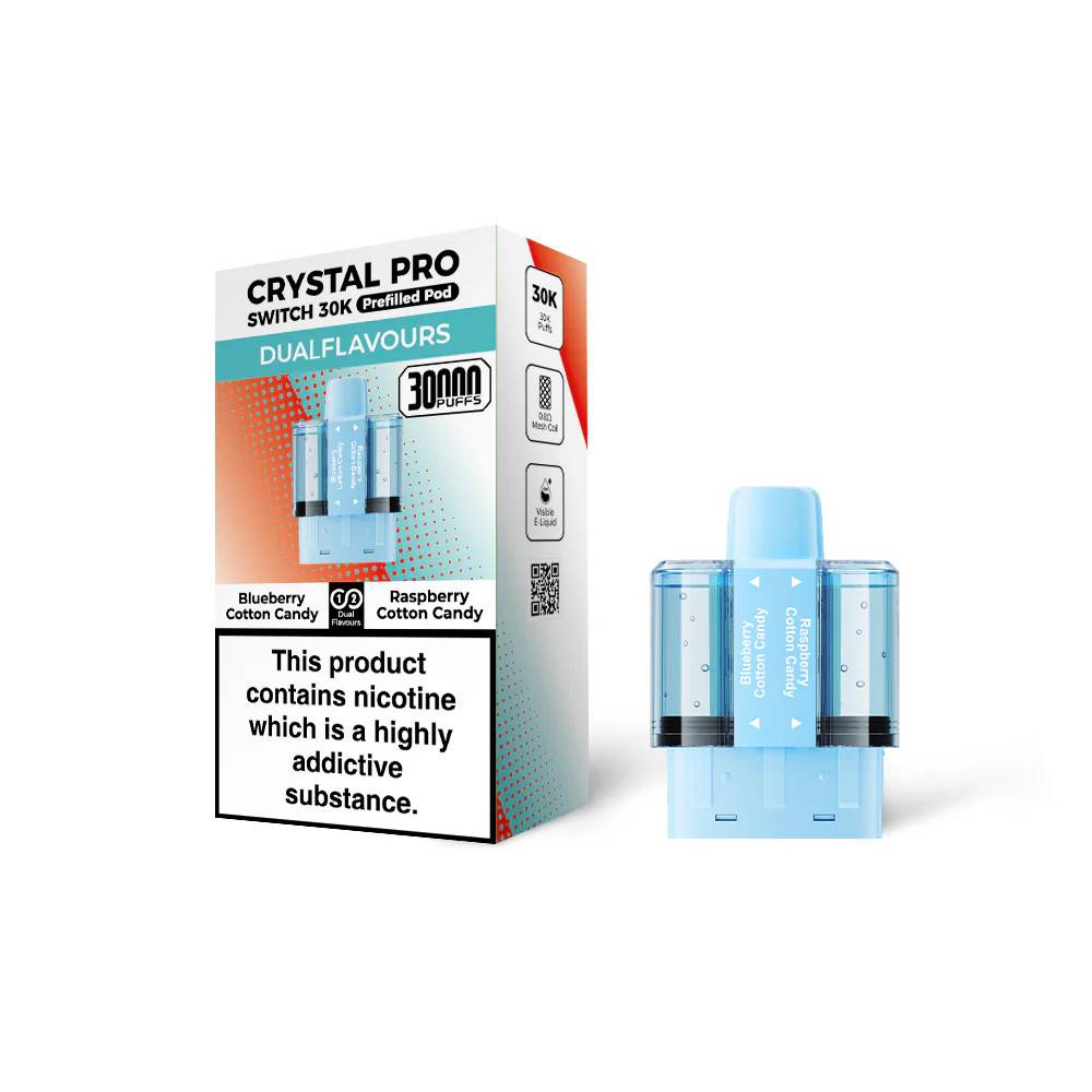 Crystal Pro Switch 30k Pods Pack of 5 Blueberry Cotton Candy / Raspberry Cotton Candy