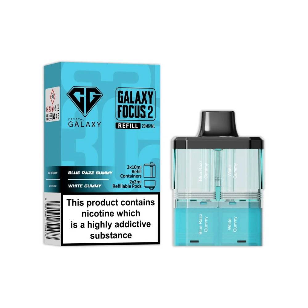 Crystal Galaxy 30k Focus 2 Pods Pack of 5 Blue Razz Gummy / White Gummy