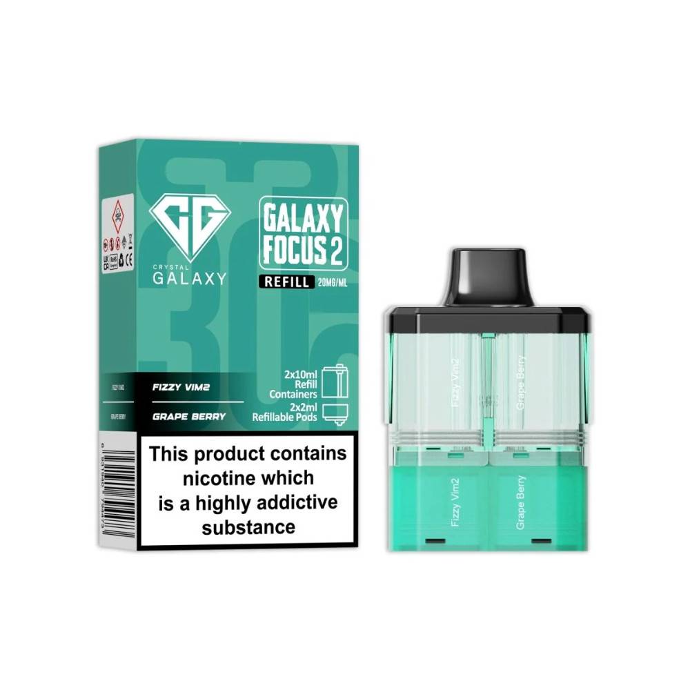Crystal Galaxy 30k Focus 2 Pods Pack of 5 Fizzy Vim2 / Grape Berry