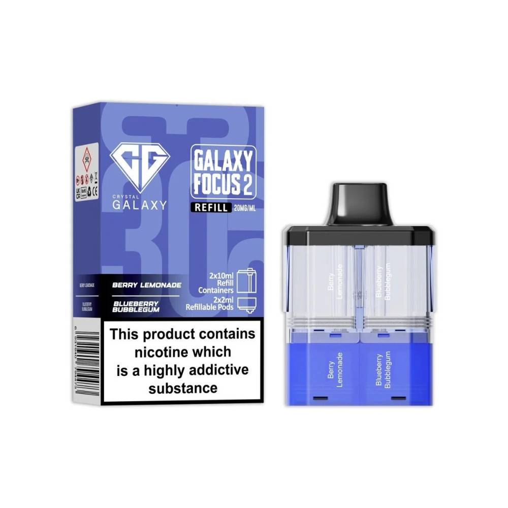 Crystal Galaxy 30k Focus 2 Pods Pack of 5 Berry Lemonade / Blueberry Bubble Gum