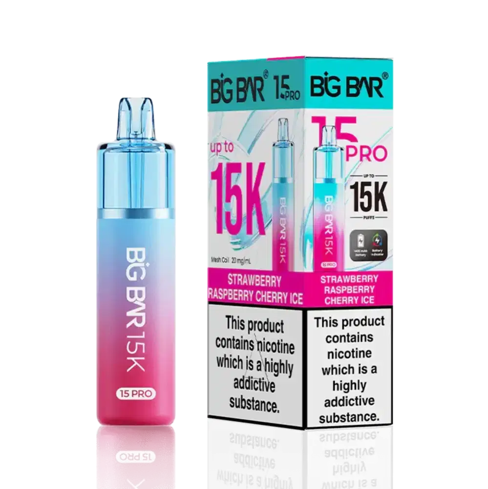 Big Bar Pro 15k Vape Kit Box of 5 Strawberry Raspberry Cherry Ice