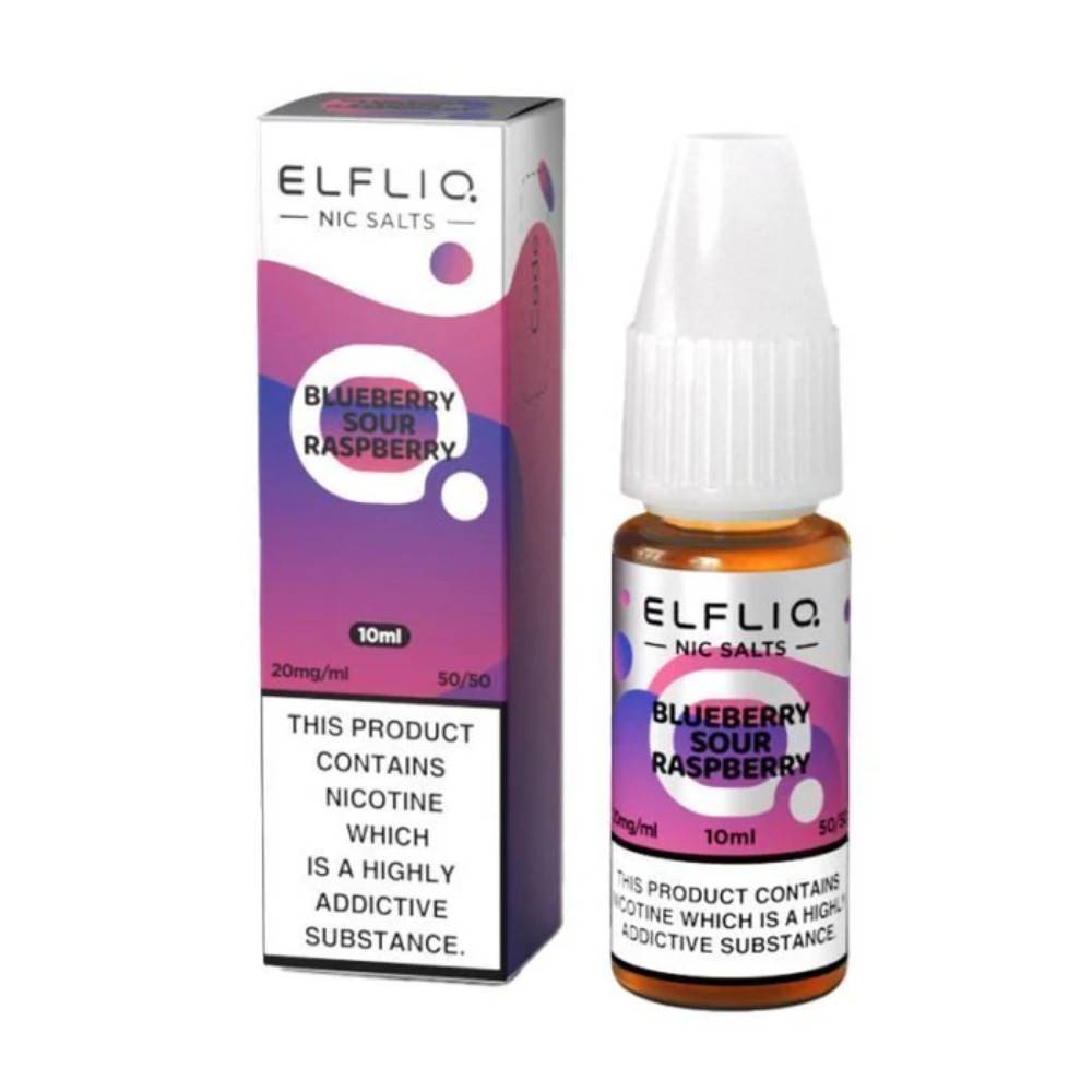Elf Bar Elfliq Nic Salt E-Liquids 10ml Box of 10 Blue Sour Raspberry 10mg