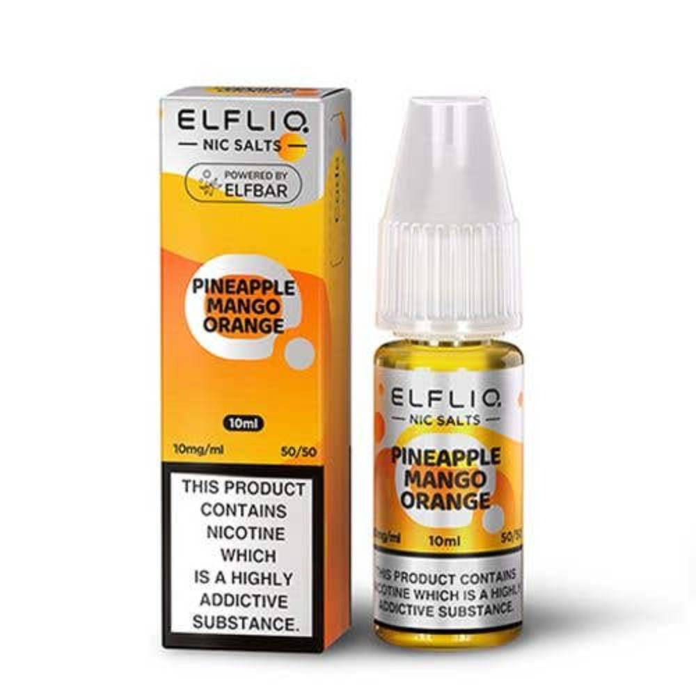Elf Bar Elfliq Nic Salt E-Liquids 10ml Box of 10 Pineapple Mango Orange 10mg
