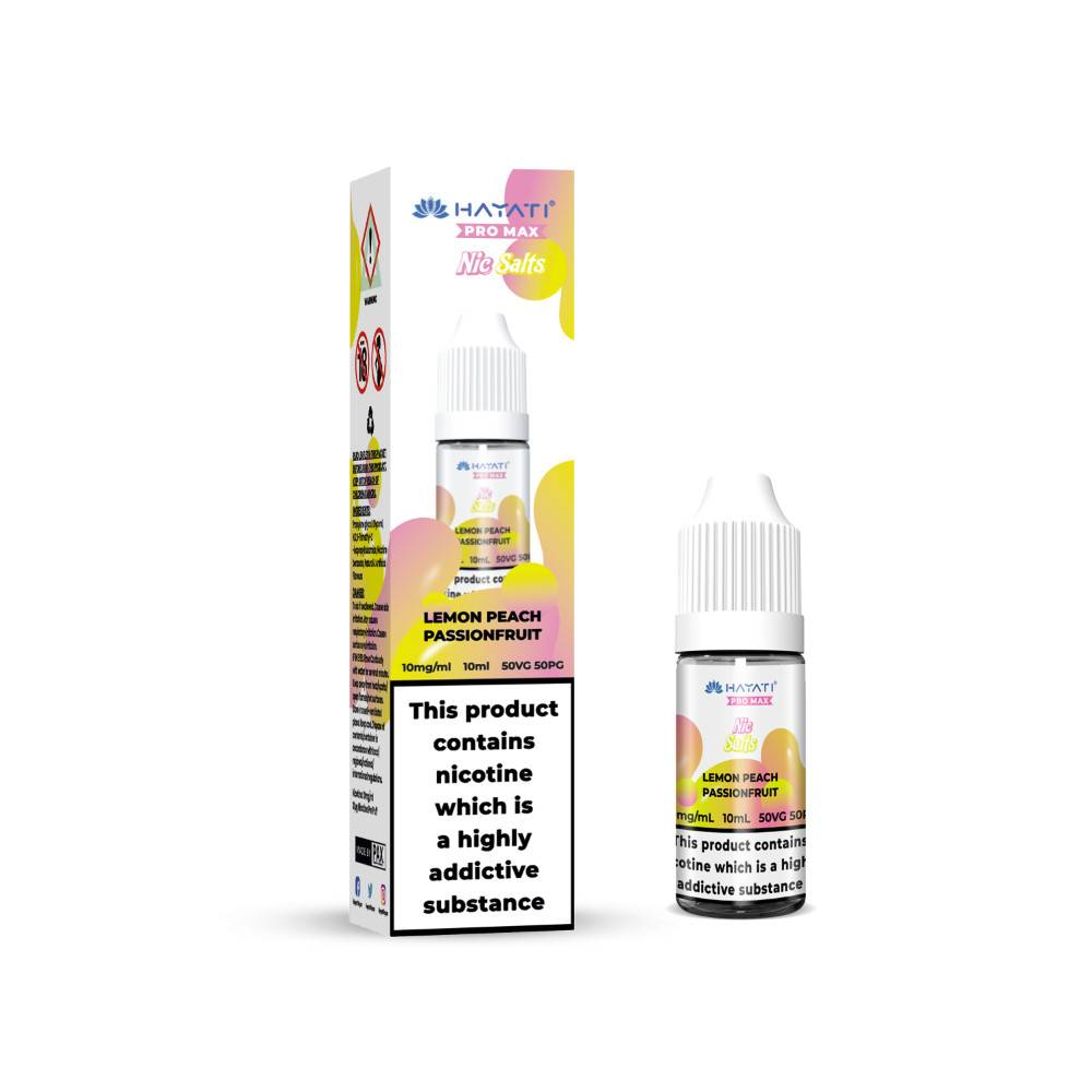 Hayati Pro Max Nic Salts E-Liquids 10ml Box of 10 Lemon Peach Passionfruit 10mg