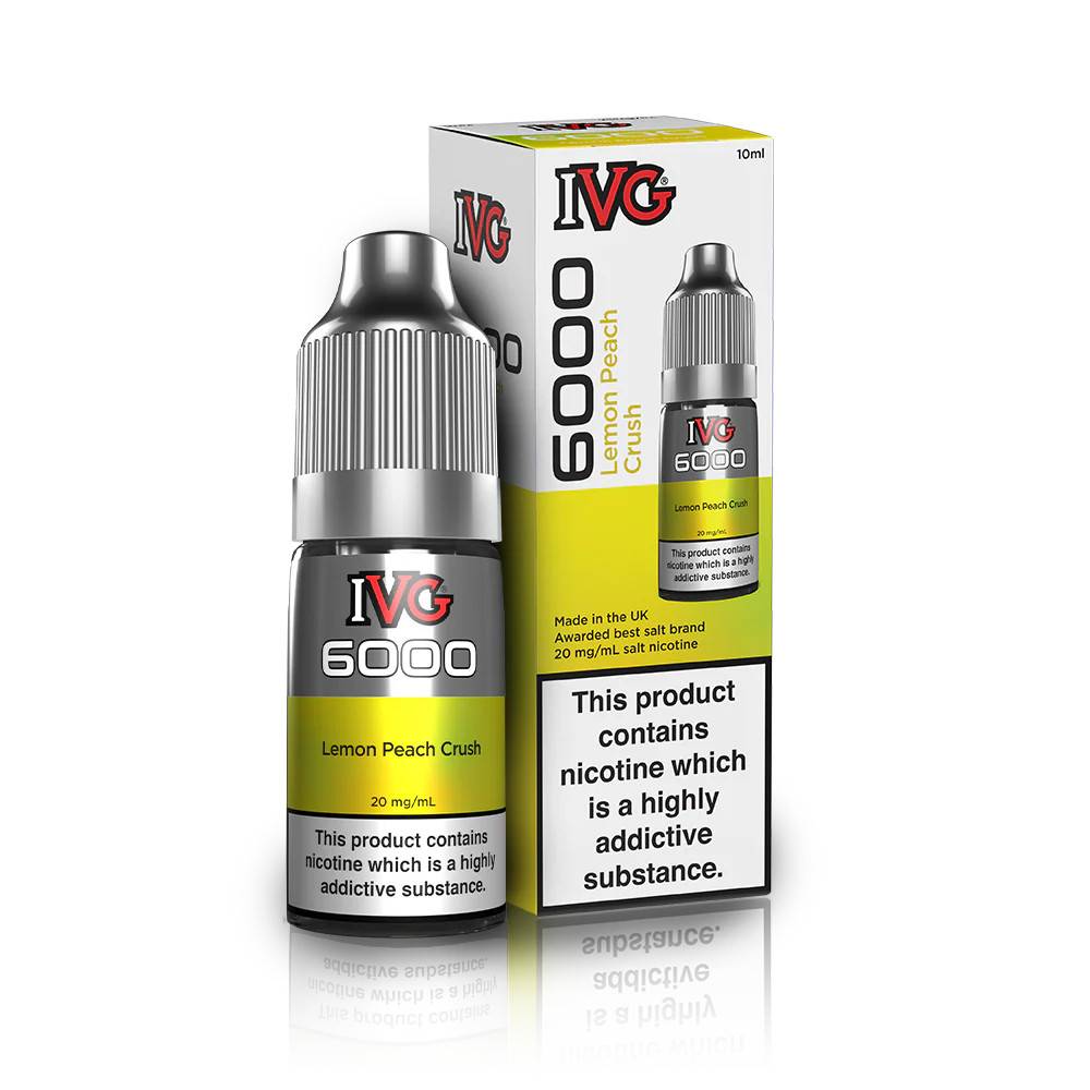 IVG 6000 Nic Salts e liquids 10ml Box of 10 Lemon Peach Crush 20mg