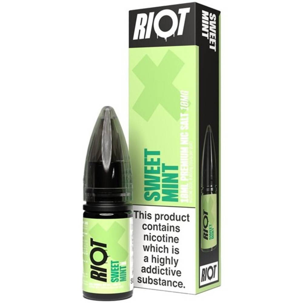 Riot X Nic Salts e liquids 10ml Box of 10 Sweet Mint 10mg