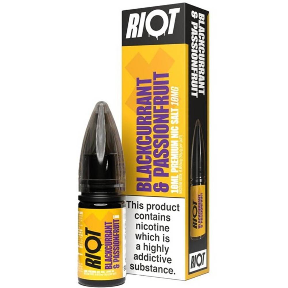Riot X Nic Salts e liquids 10ml Box of 10 Blackcurrant Passion Fruit 20mg