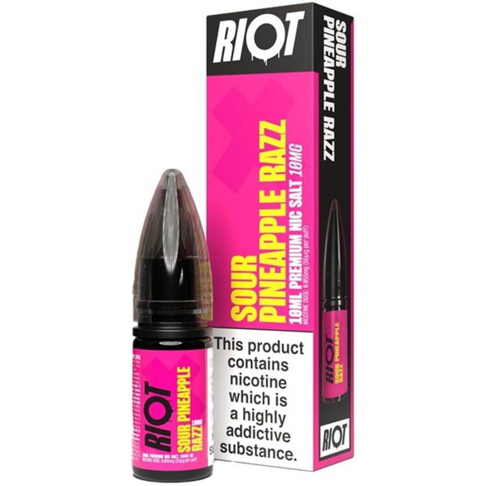 Riot X Nic Salts e liquids 10ml Box of 10 Sour Pineapple Razz 20mg