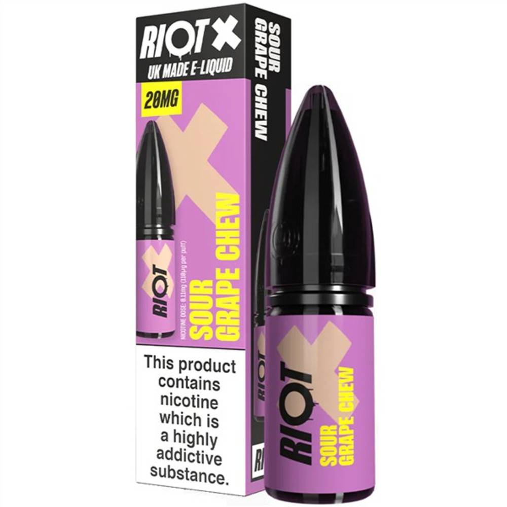 Riot X Nic Salts e liquids 10ml Box of 10 Sour Grape Chew 10mg
