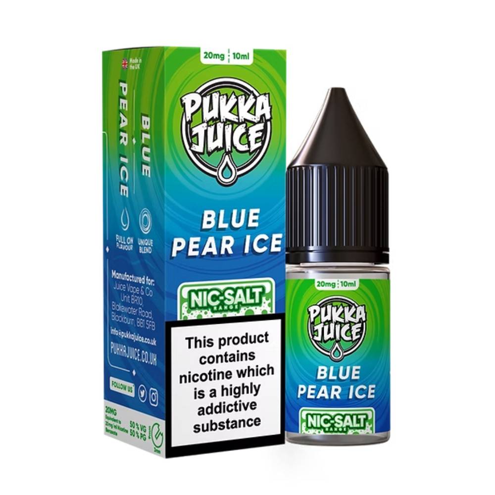 Pukka Juice Nic Salts e liquids 10ml Box of 10 Blue Pear Ice 10mg