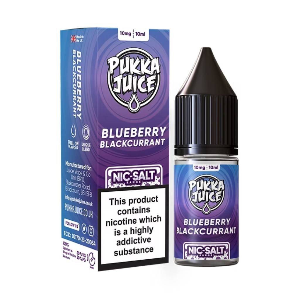 Pukka Juice Nic Salts e liquids 10ml Box of 10 Blueberry Blackcurrant 10mg