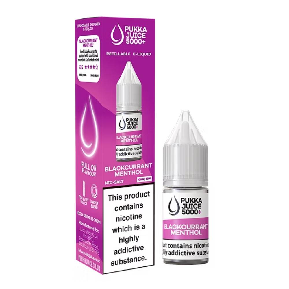 Pukka Juice 5000+ Nic Salts e liquids 10ml Box of 10 Blackcurrant Menthol 10mg
