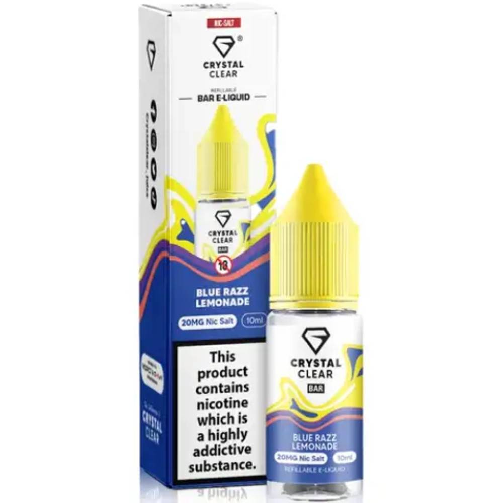 Crystal Clear Nic Salts e liquids 10ml Box of 10 Blue Razz Lemonade 20mg