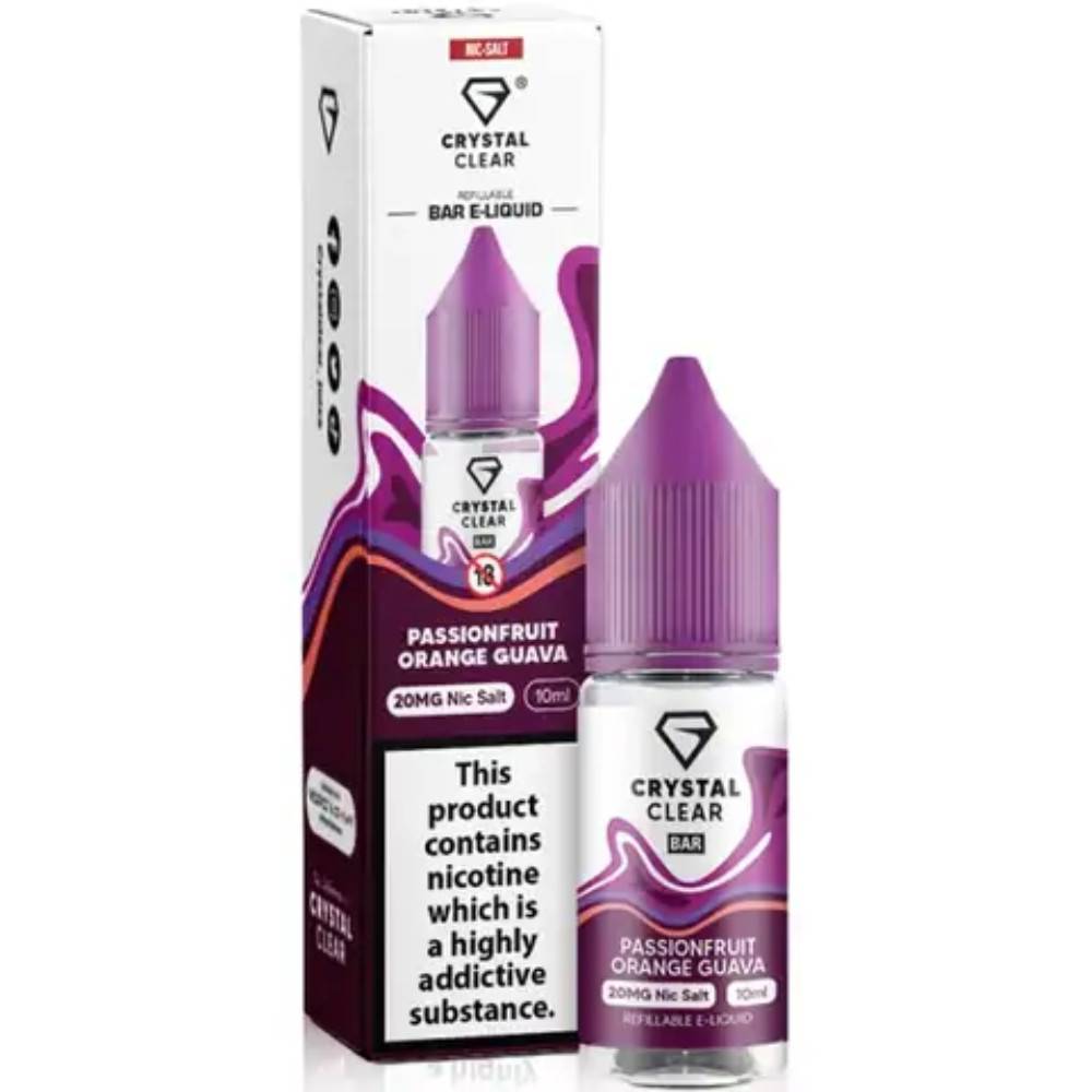 Crystal Clear Nic Salts e liquids 10ml Box of 10 Passion Orange Guava 10mg