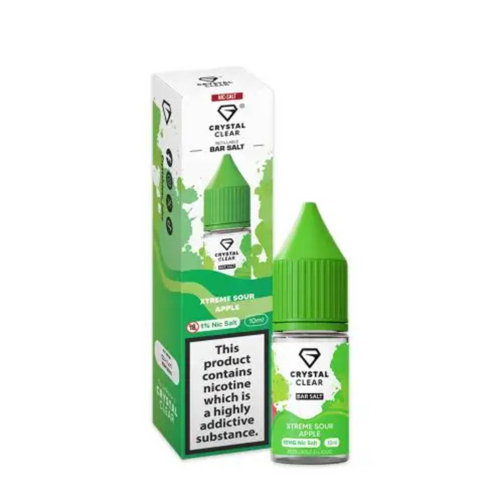 Crystal Clear Nic Salts e liquids 10ml Box of 10 Xtreme Sour Apple 20mg