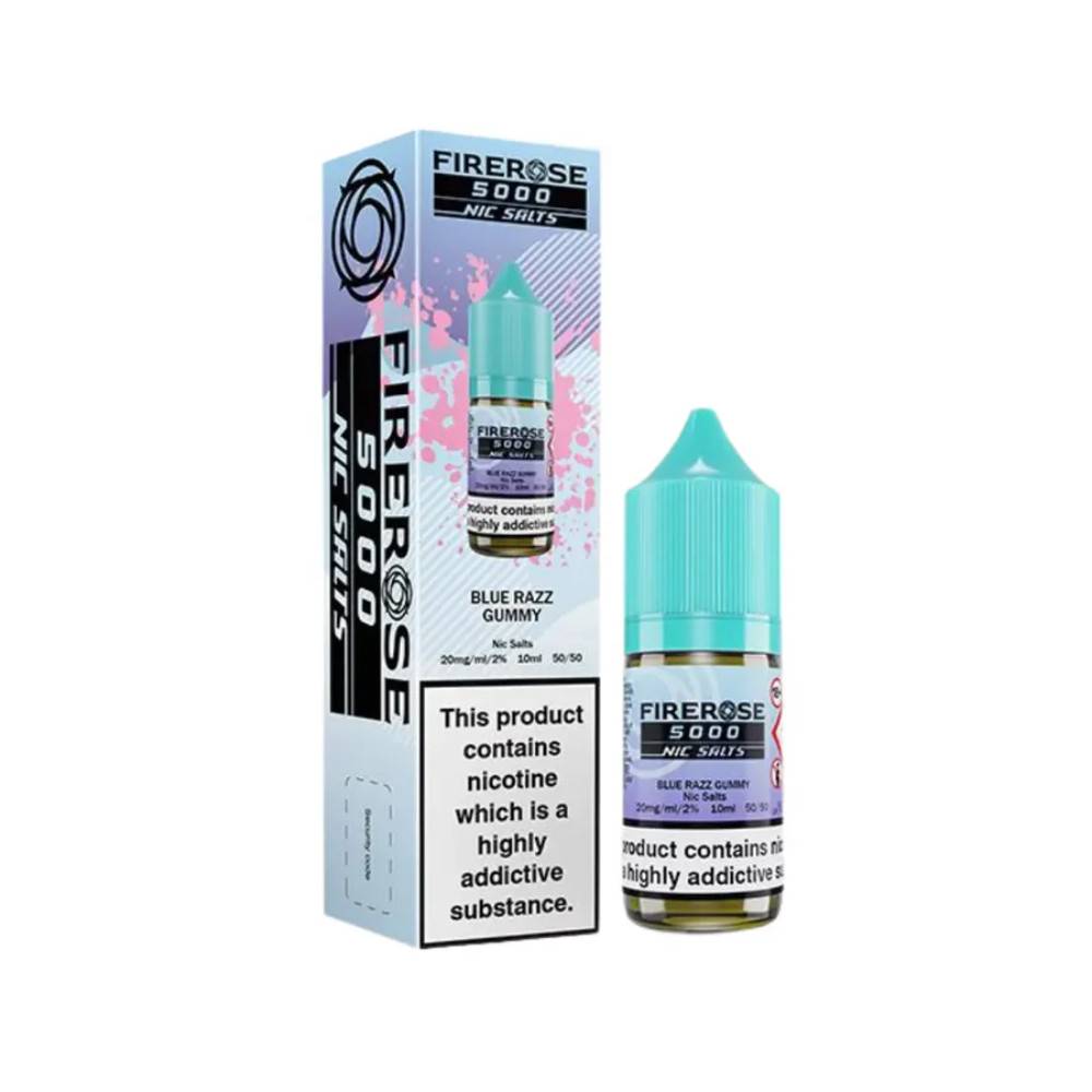 Firerose 5000 Nic Salts e liquids 10ml Box of 10 Blue Razz Gummy 10mg