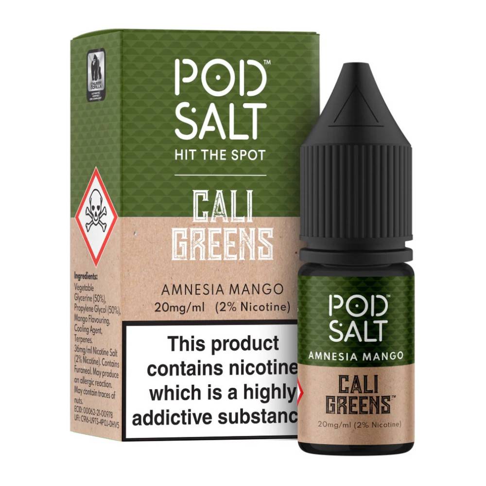 Pod Salt Fusions Nic Salts e liquids 10ml Box of 5 Cali Greens - Amnesia Mango 20mg