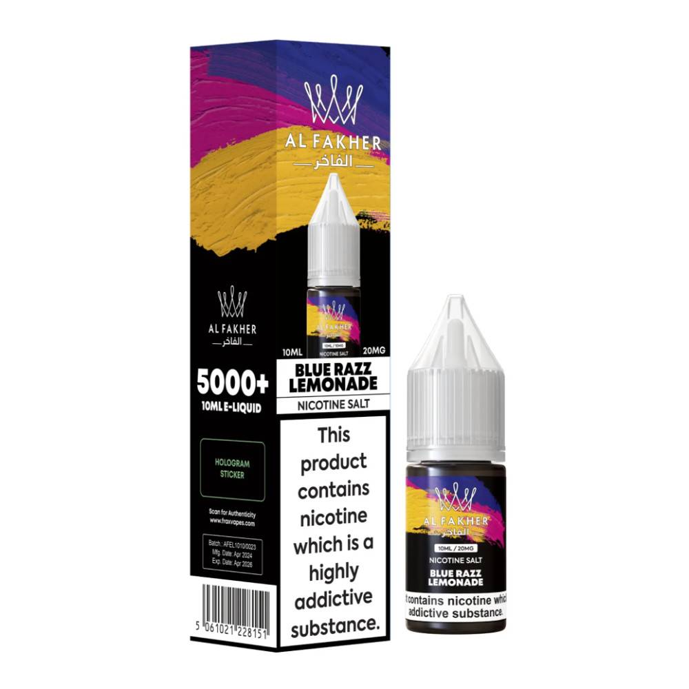 Al Fakher Nic Salts e liquids 10ml Box of 10 Blue Razz Lemonade 10mg
