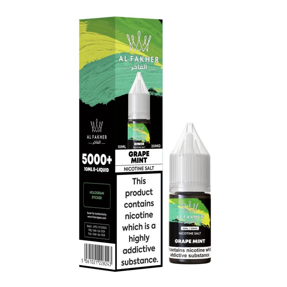 Al Fakher Nic Salts e liquids 10ml Box of 10 Grape Mint 20mg