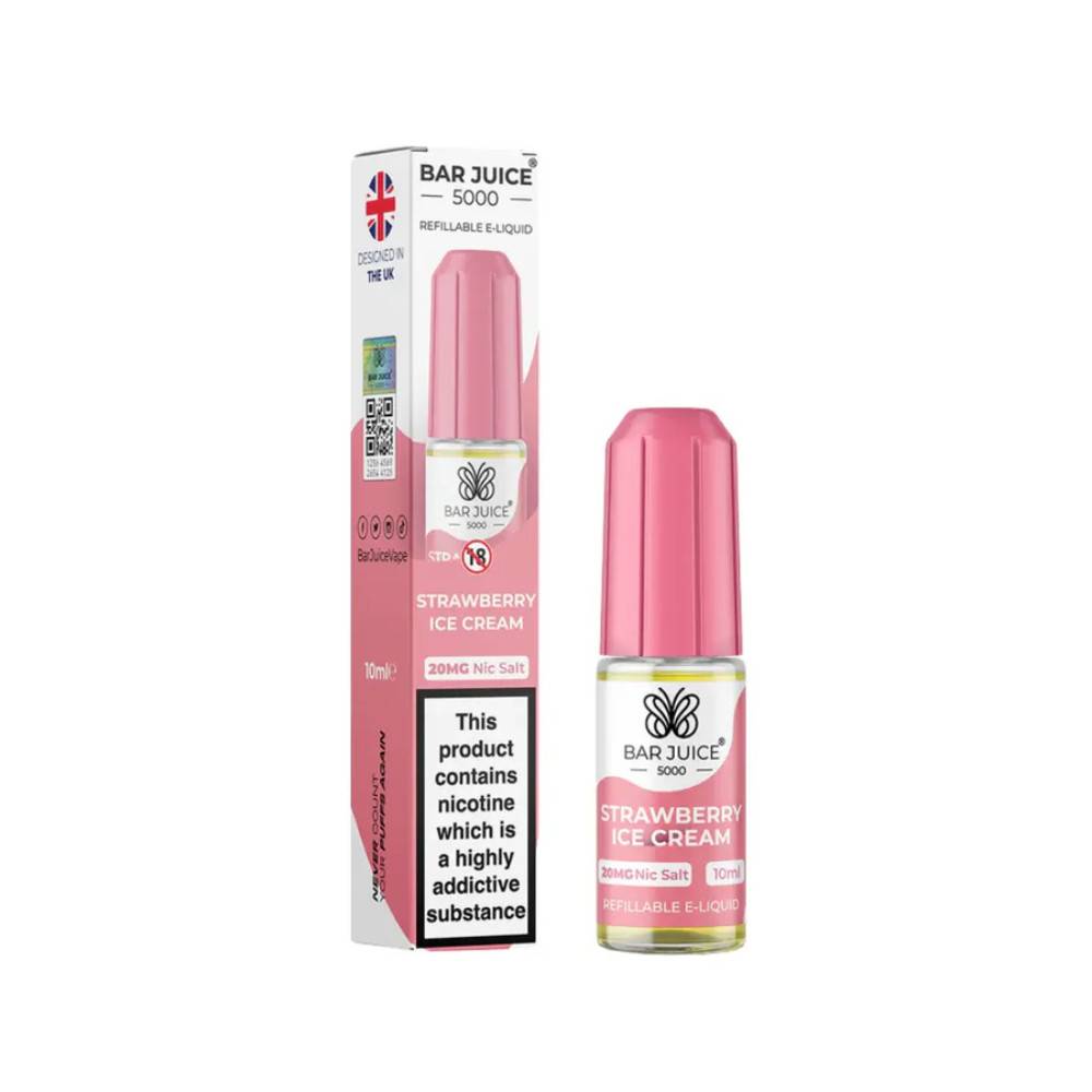 Bar Juice Nic Salts E-Liquids 10ml Box of 10 Strawberry Ice Cream 10mg