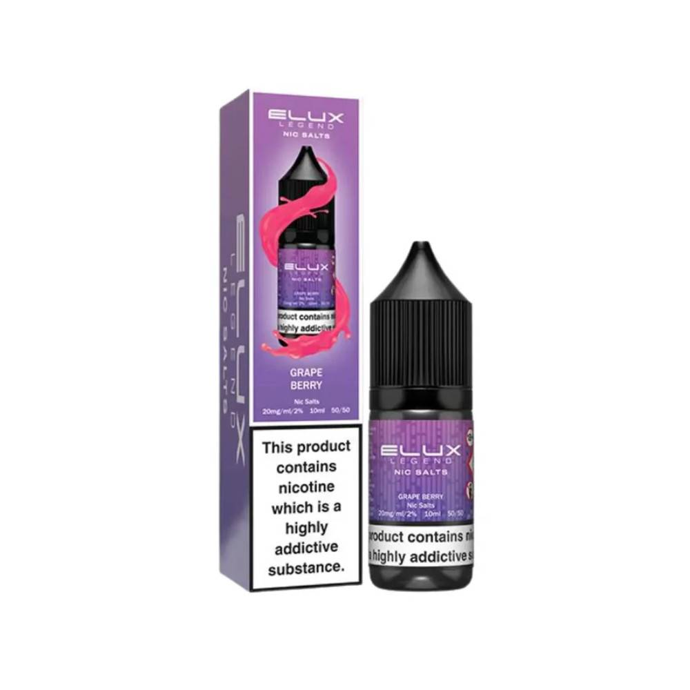 Elux Legend Nic Salts E-Liquids 10ml Box of 10 Grape Berry 10mg