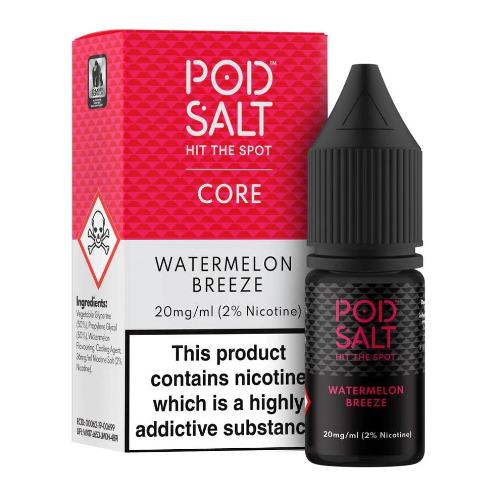 Pod Salt Core Nic Salts e liquids 10ml Box of 5 Watermelon Breeze 20mg